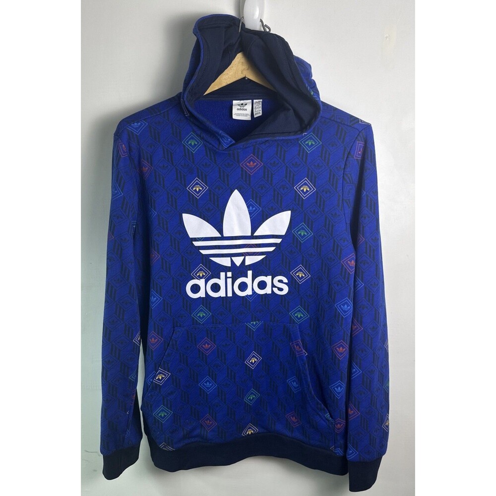 Adidas Originals Youth XL Blue Hoodie All Over Logo Print Size 15-16 Juniors